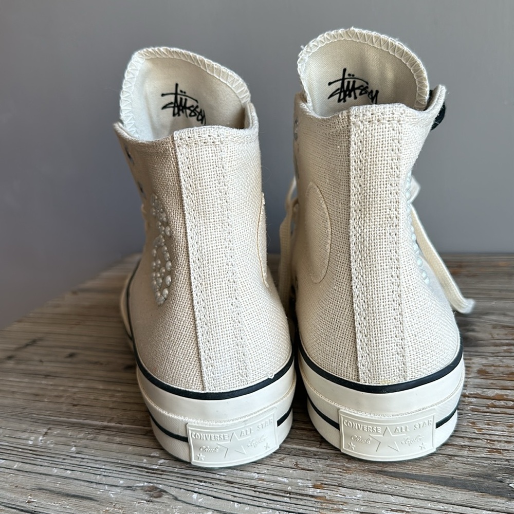 Women's Stussy Converse Cream High-Top Sneakers Sold Out In Stores - Picture 4 of 8